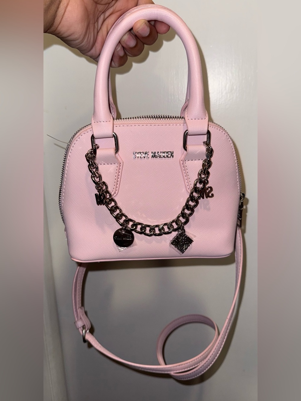 Steve Madden Light Pink Dome Satchel with Chain Charm